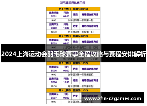 2024上海运动会羽毛球赛事全程攻略与赛程安排解析